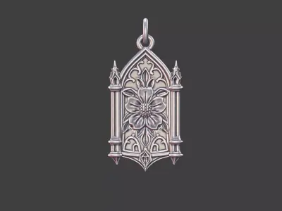 Floral Gothic Cathedral Pendant Silver Jewelry 3D Model 3D print model