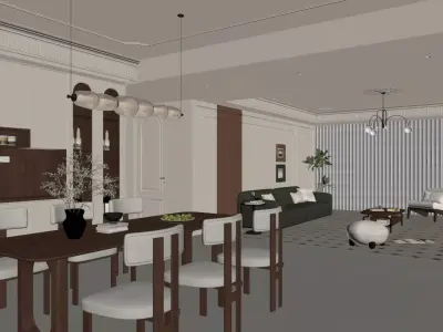 French light luxury style living room 3D model