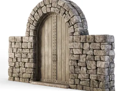 Forge Stone Wall with Gate 3D model