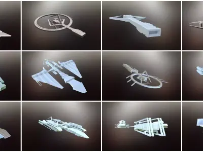 Sci-fi war spaceships collection Low-poly 3D model