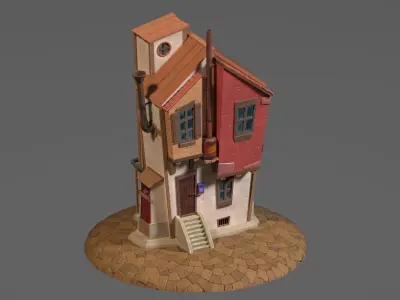 Stylized cartoon steampunk house Low-poly 3D model
