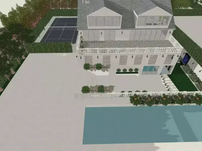 Mansion house with pool and tennis court 3D model