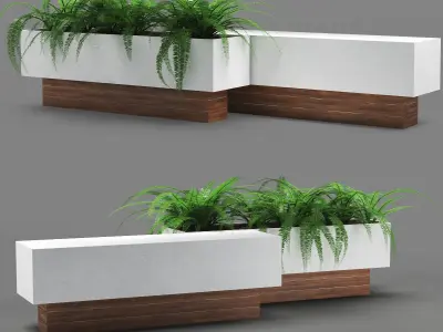 bench1108 wooden planter with plants 3D model