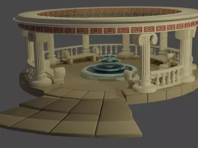 Ancient Greek Rotunda with Fountain 3D model