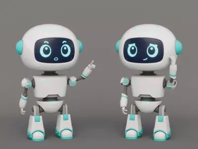Rigged Cartoon Cute Robot Low-poly 3D model