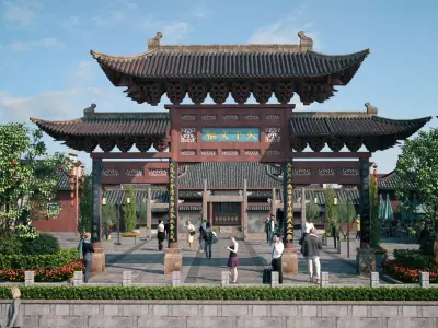 Nanjing Qinhuai River  Confucius Temple  Chinese architecture 3D model