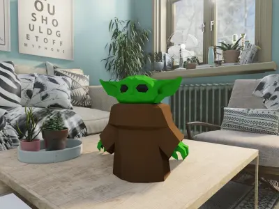 BABY YODA PAPERCRAFT    low poly statue 3D model