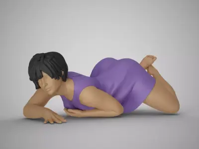 Woman Lying on Floor Bent Knees 3D print model
