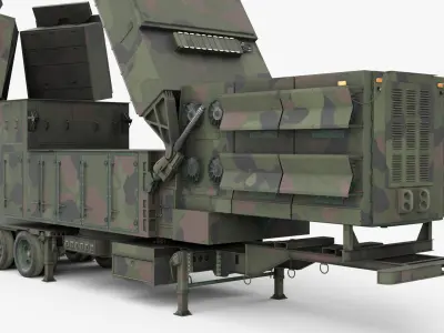  Military Phased Array Radar System Camouflage Paint Rigged for Maya 