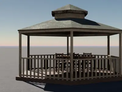 Gazeboo 3D model gazebo with table and chairs Low-poly 3D model