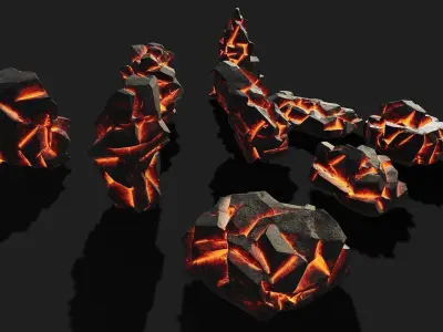 Mountain lave Rocks - PBR Pack 14 Low-poly 3D model