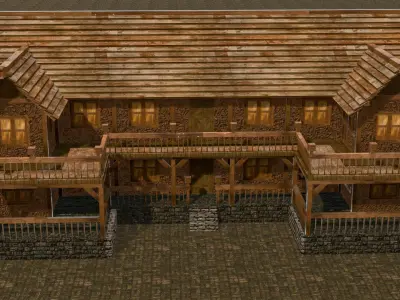 old medieval village house low poly 3d Low-poly 3D model
