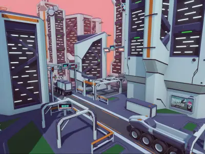 Future Mecha City Low-poly 3D model