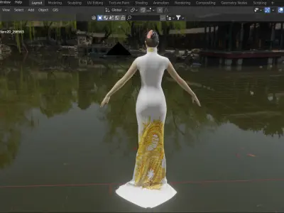 Embroidery golden dragon Chinese traditional party dress Low-poly 3D model