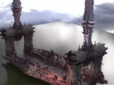 Ancient Sci-fi ruin Bridge Huge 3D model