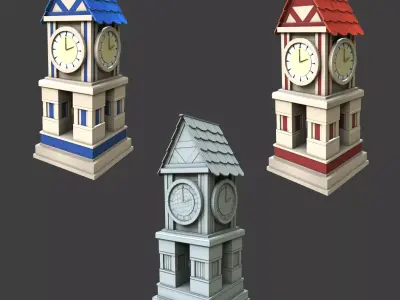 clock tower stylized 3d model Low-poly 3D model