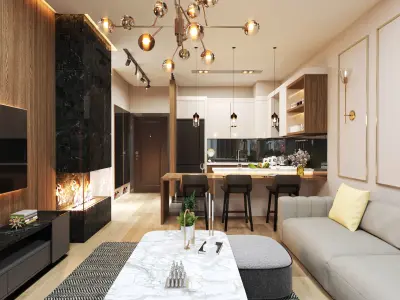 Kitchen  Living Room Bathroom 3D model