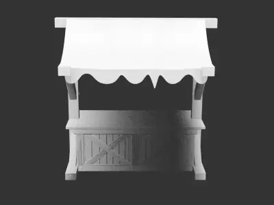 Medieval Wooden Market Stall for 3D print Low-poly 3D model