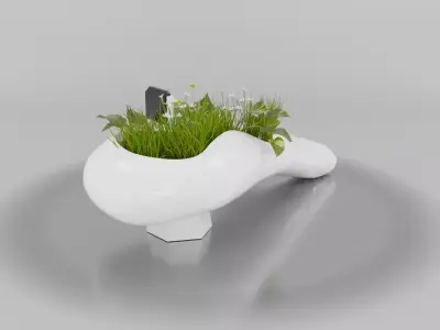 Solarpunk Organic Bio-Seating Integrated Couch Planter Low-poly 3D model