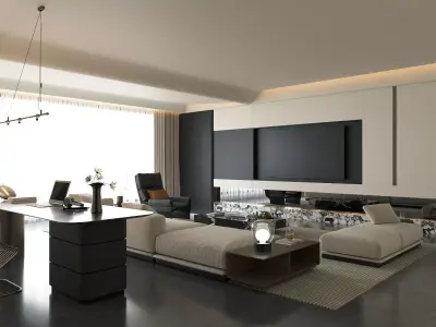 Italian  style large flat  floor living and dining room 3D model