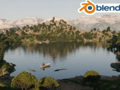 Lake mountain scene 3D model