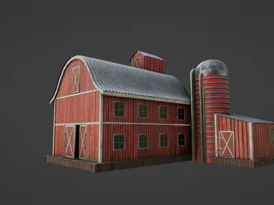 western style farm house red barn with 4k pbr textures Low-poly 3D model