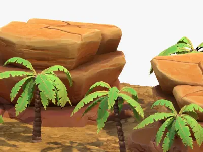 Cartoon Palm Tree Scene Low-poly 3D model
