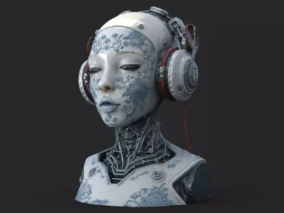Futuristic Gheisa Head High Detail 3D model