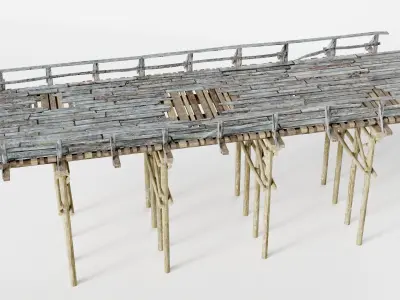Wooden old bridge damaged da1 Low-poly 3D model