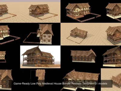 Game-Ready Low Poly Medieval House Bundle Realistic Textures 3D Model Pack