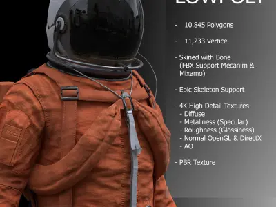 CS02 Male Space Suit LITE VERSION Low-poly 3D model