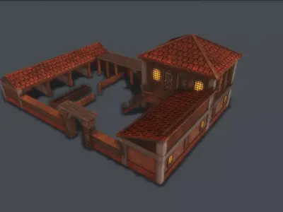 Medieval Cow Farm Low-poly 3D model