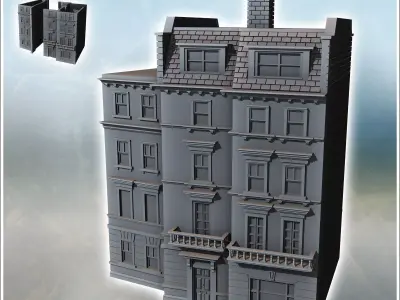 Large modern building in three parts with four floors and roof w 3D print model