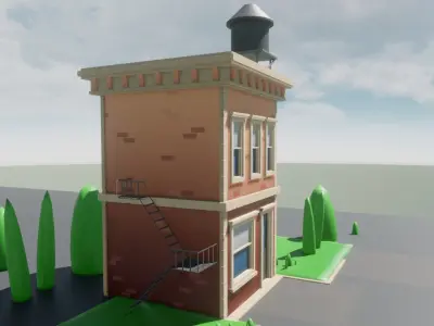 cartoon sylized building with one texture Low-poly 3D model