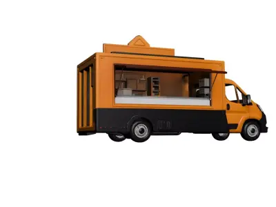 Modern Orange Food Truck Mobile Kitchen Street Food Vehicle 3D model