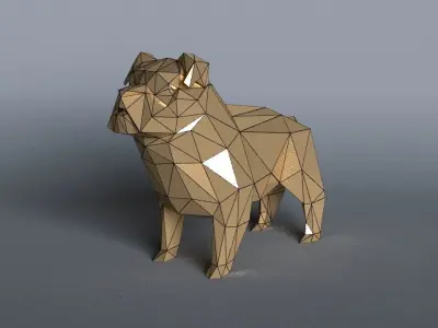 bulldog lowpoly 3D print model polygonal dog Low-poly 3D model