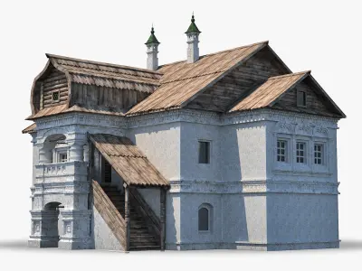 Russian Stone House With Wooden Roof 3D model