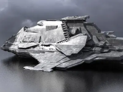 Sci-Fi Stealth Battleship Ruin 3D model