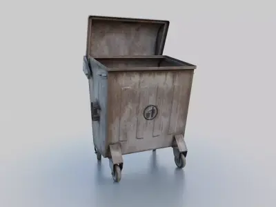 TRASH BIN WITH RIGGED LID FROM 1980s 400 LITERS RIGGED Low-poly 3D model
