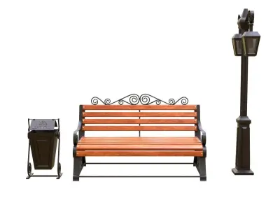 Bench urn streetlight PBR 3D model