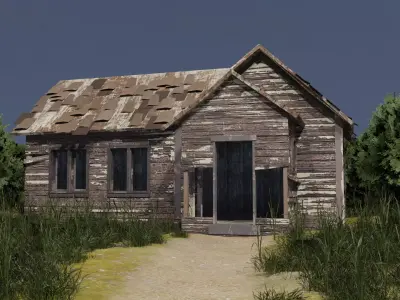 Abandoned Wooden House Game Ready PBR Textured 2K Low Poly Model Low-poly 3D model