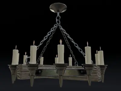 Medieval Candle Chandelier Low-poly 3D model