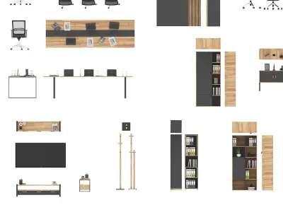 Floor Plan 2D office  furniture top view 3D render realistic p1 3D model