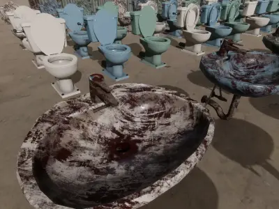 Dirty bathroom collection Low-poly 3D model