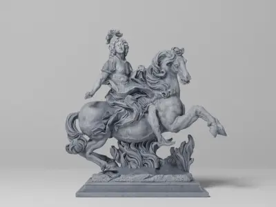Equestrian statue of Louis XIV Sculpture VR AR Mobile Game-ready Low-poly 3D model