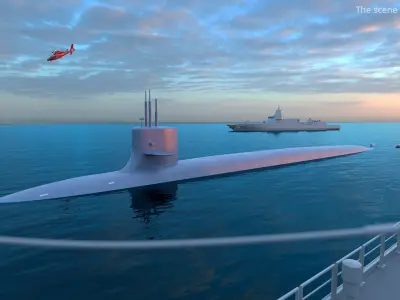  Military SSBN Submarine with Water Surface 