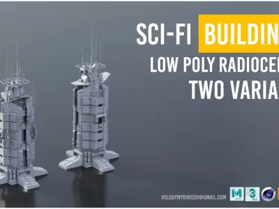 Scifi buildings radiocenter skyscraper Low-poly 3D model
