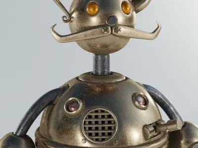 robot steampunk wearing top hat Low-poly 3D model