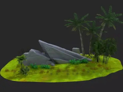 Tree Bridge gravel  stone pile stone mushroom grass  3D model