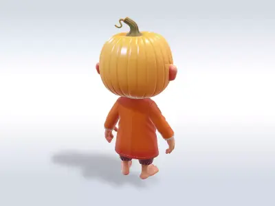 Cheerful Pumpkin Boy Halloween Character 3D model 2